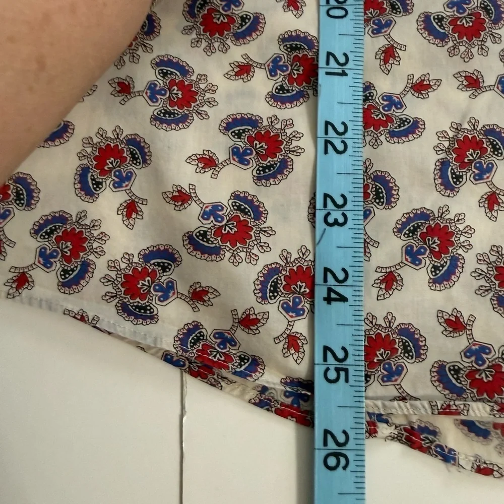 J Crew Cotton White Red Blue Perfect Paisley Long Sleeve Button Front Shirt Sz 4